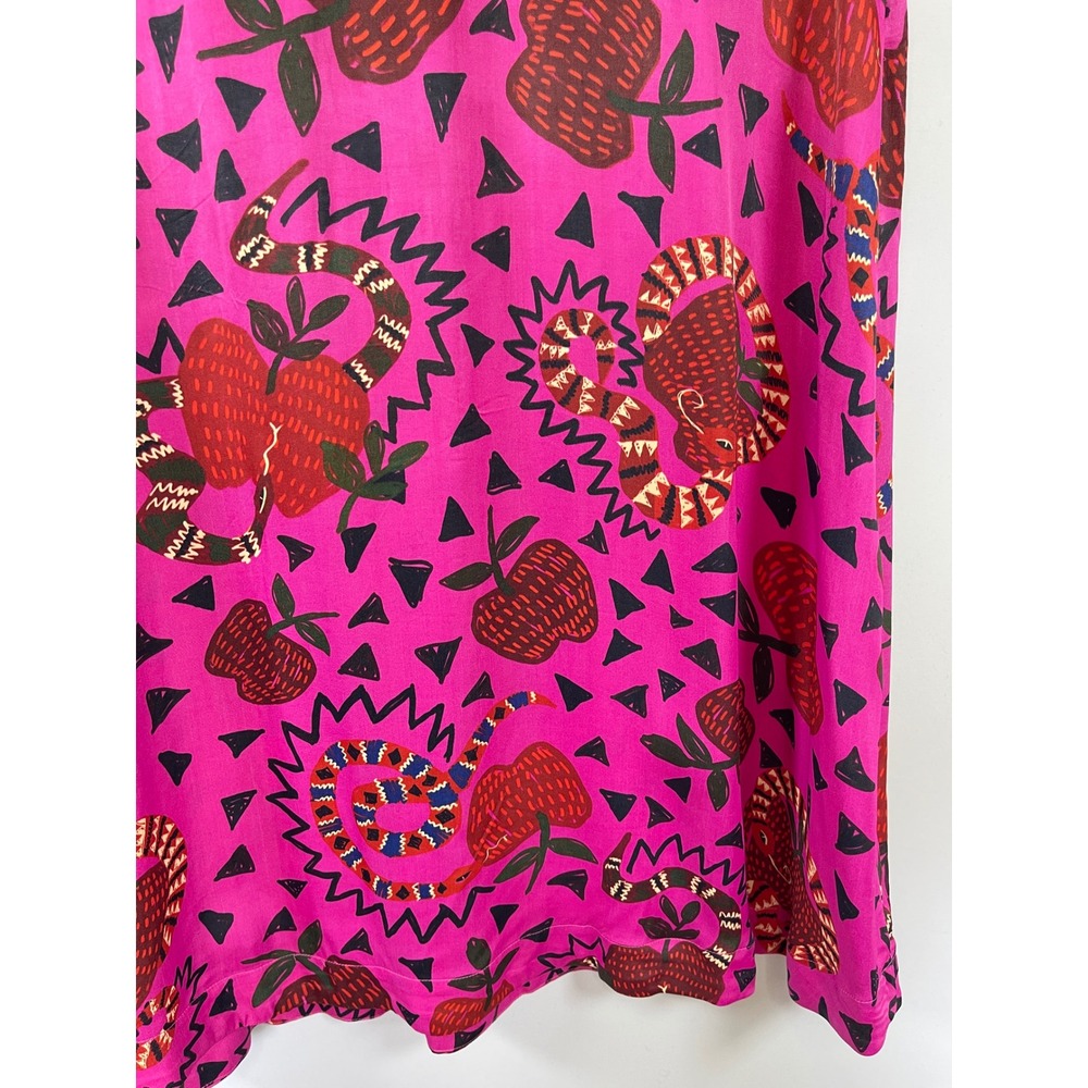 Farm Rio Snake Apple Print Midi Skirt L Pink Boho Eclectic Maximalist Tropical - Picture 5 of 13